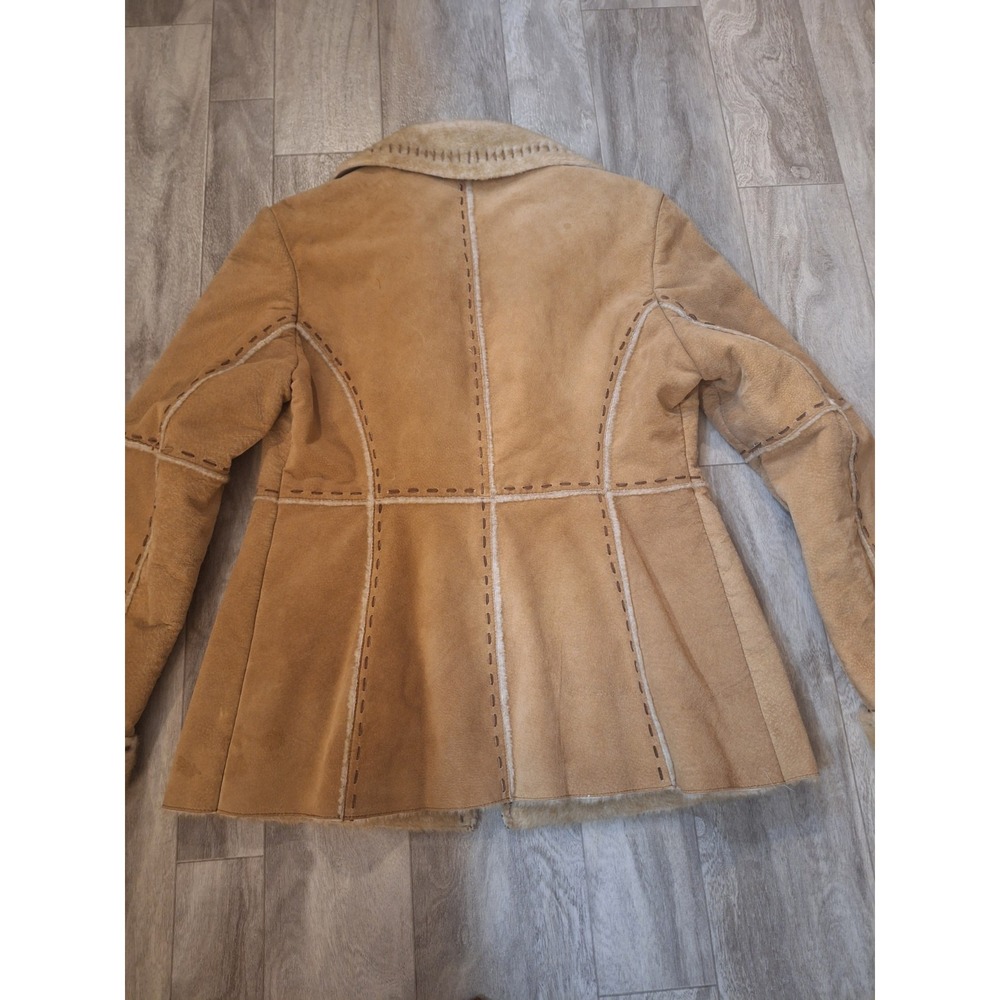 Guess Vintage Y2K Tan Genuine Suede Leather Faux Fur Lined Button Closure Coat M - Picture 7 of 10